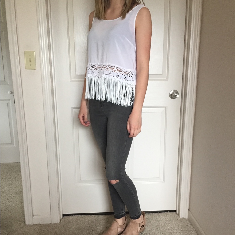White Fringe Tank